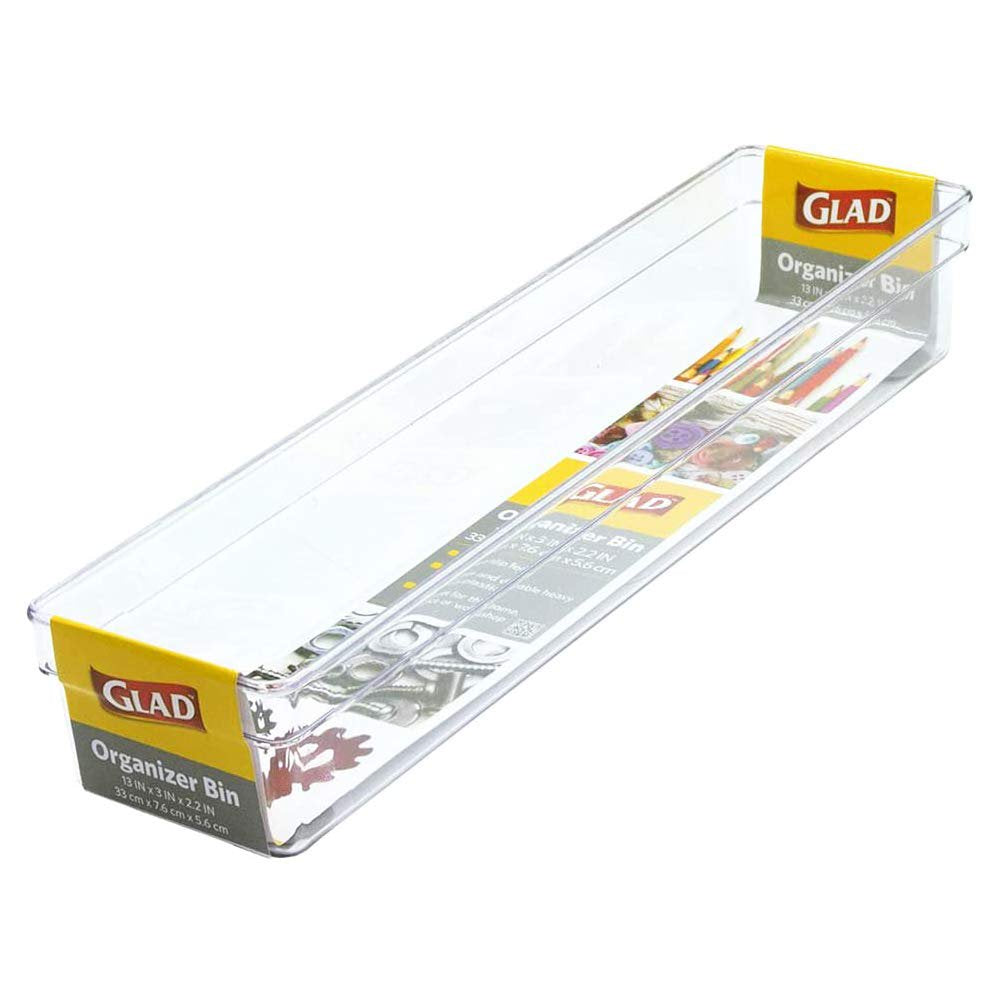 Clear Plastic Drawer Organizer Tray, 13 x 3 Inches, Non Slip Base J2524