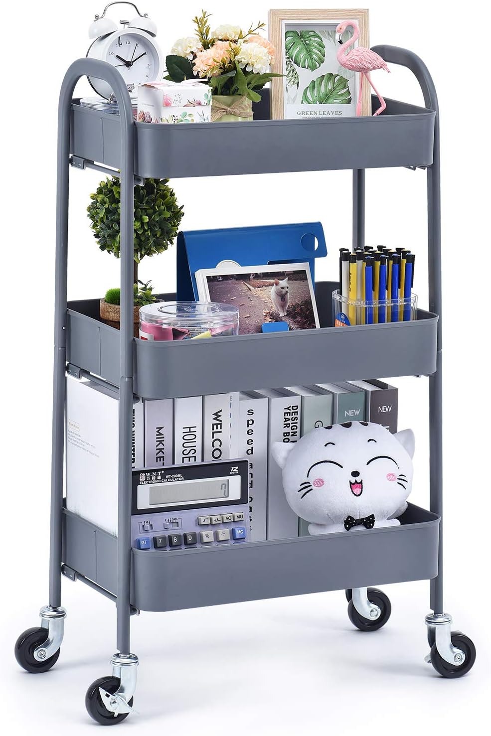 3 Tier Metal Utility Cart with Locking Wheels V221