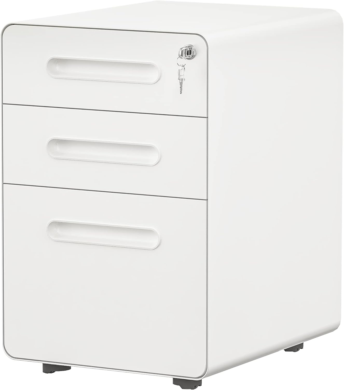 White Metal 3-Drawer Rolling File Cabinet with Lock Z6493