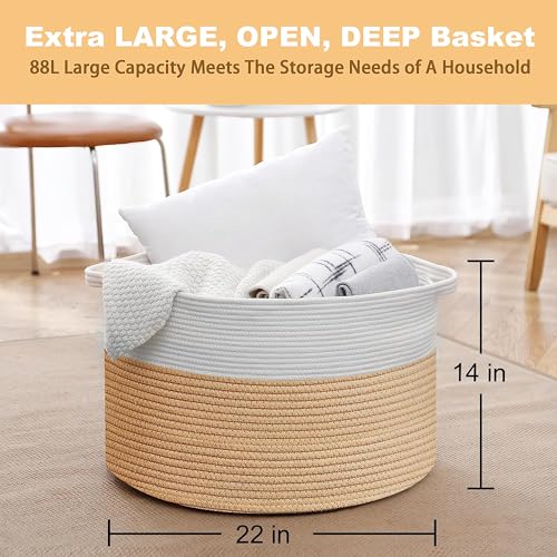 Large Woven Cotton Rope Blanket Basket Q406371