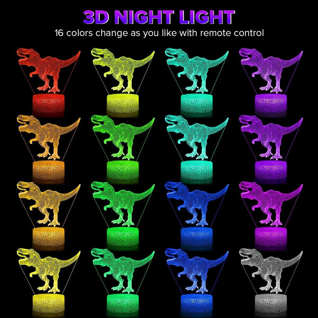 3D Dinosaur Night Light with Remote, 7 Colors + 16 Colors Changing Dimmable T Rex Q672782
