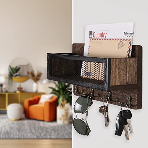 Grey Wooden Wall Key Rack with 4 Double Key Hooks I90309