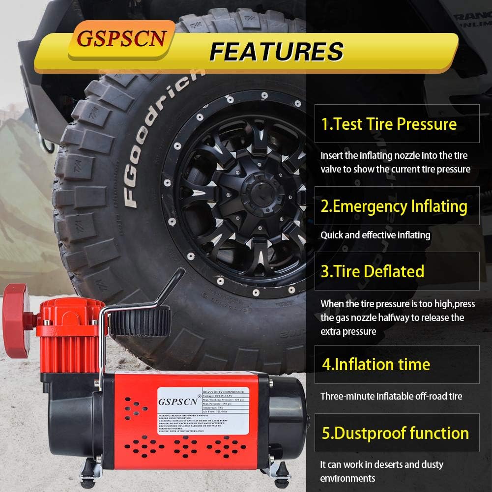 Portable 12V Air Compressor Pump, 150PSI Red Tire Inflator T7766