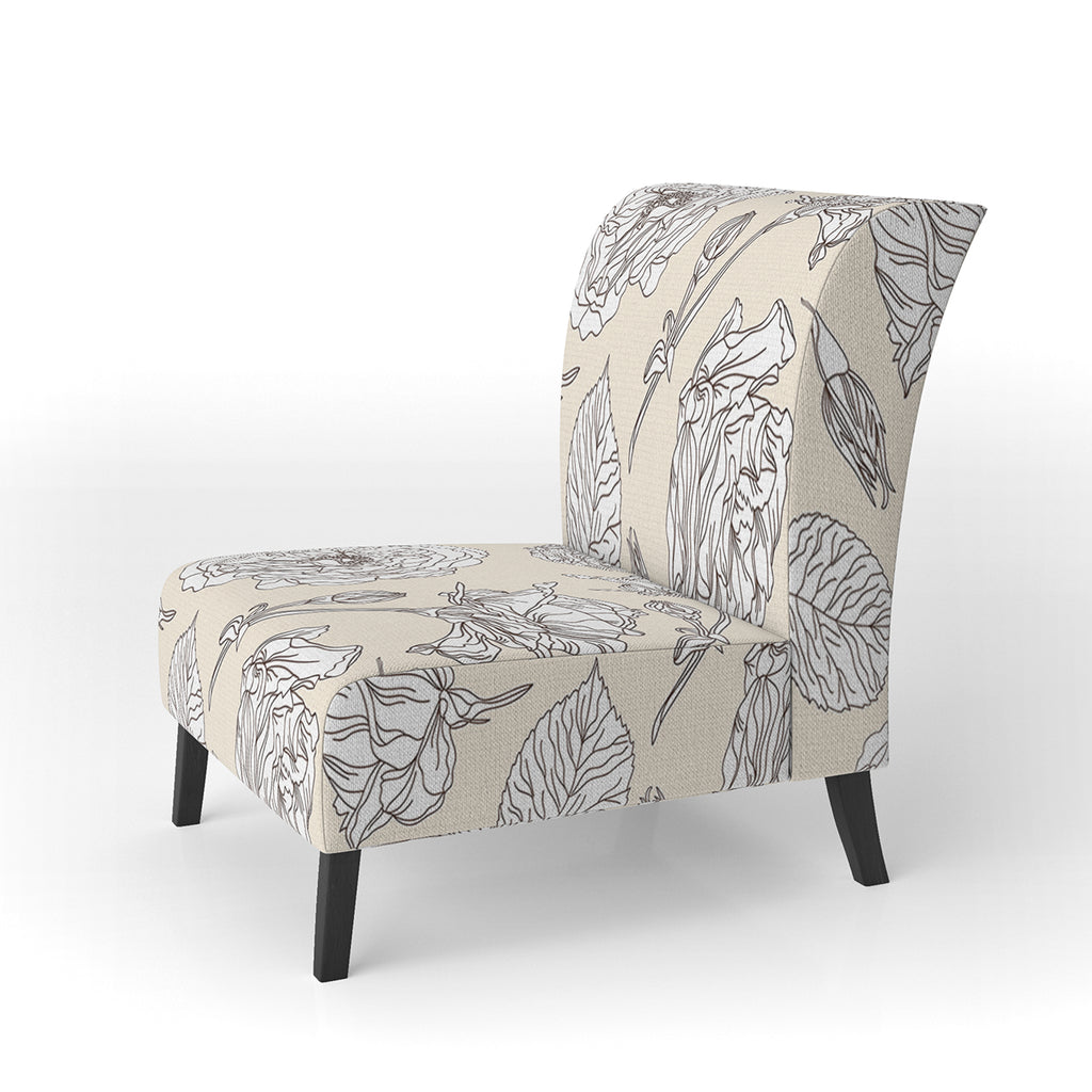 Beige Floral Upholstered Accent Chair and Arm Chair K338