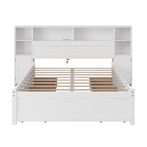 Twin Size Wood Storage Platform Bed with 6 Drawers and Bookcase Headboard E90182