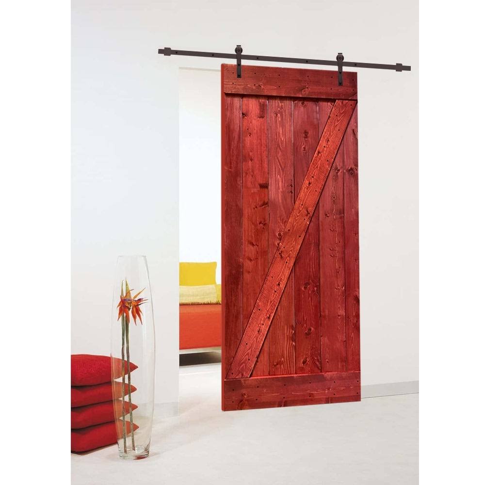 White Stained Wood Interior Sliding Barn Door with Hardware Kit N791901