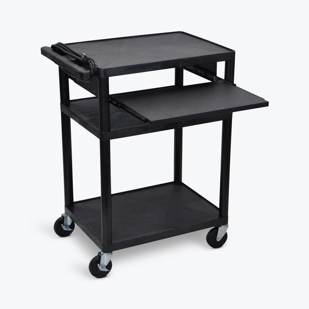 Black 3 Shelf Presentation Cart with Cabinet T293203