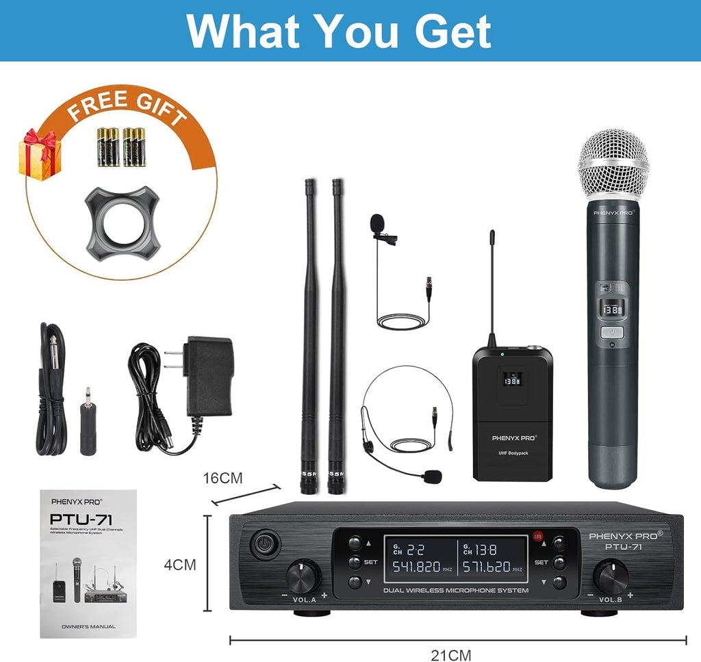 Dual Channel Wireless Microphone System with Handheld, Bodypack, Headset, Lapel I284040