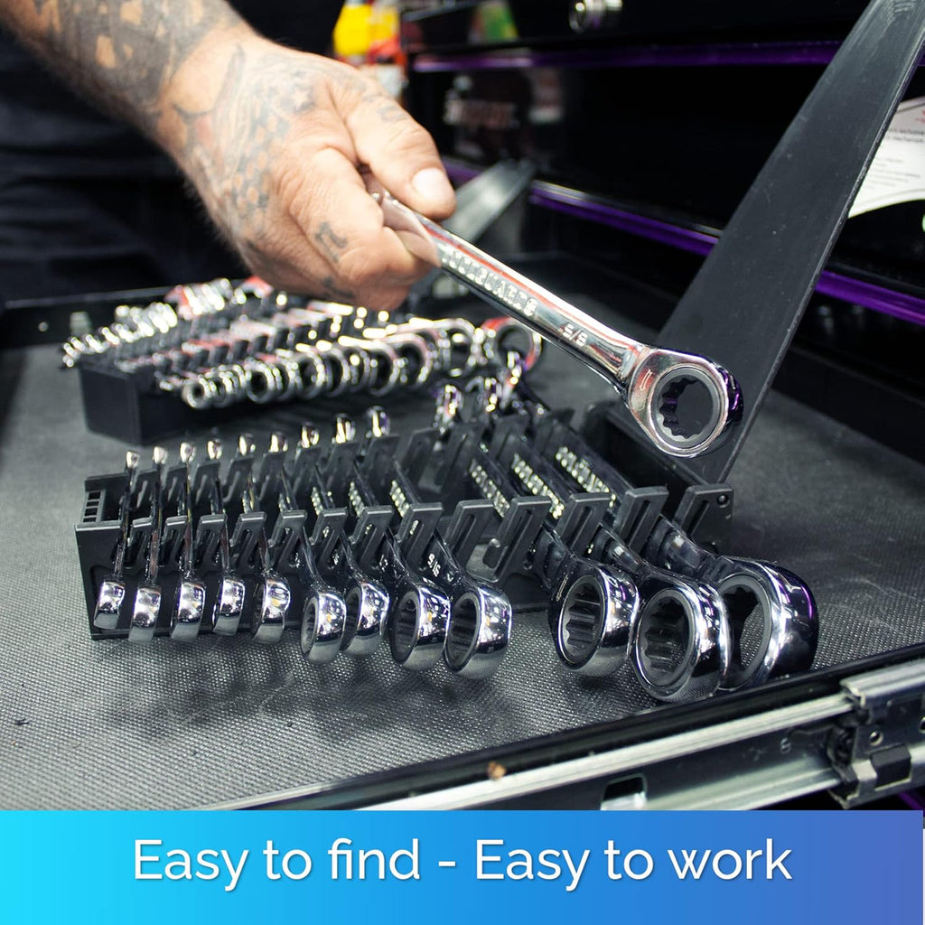 26 Pieces Ratcheting Wrench Set with Rack Organizer K714