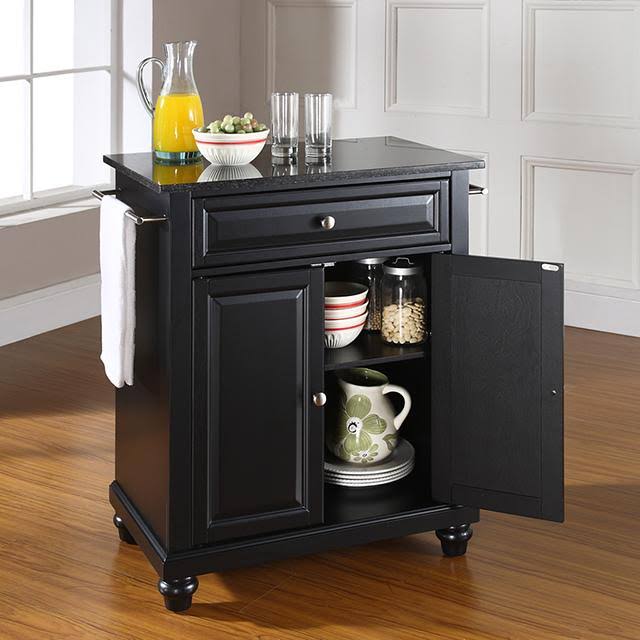 White Solid Granite Top Portable Kitchen Island E474507