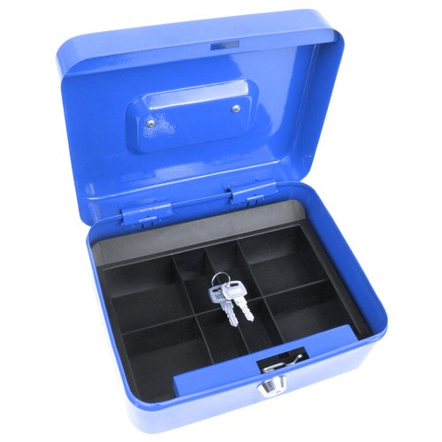 Blue 8-Inch Key Lock Cash Box with Coin Tray R783290