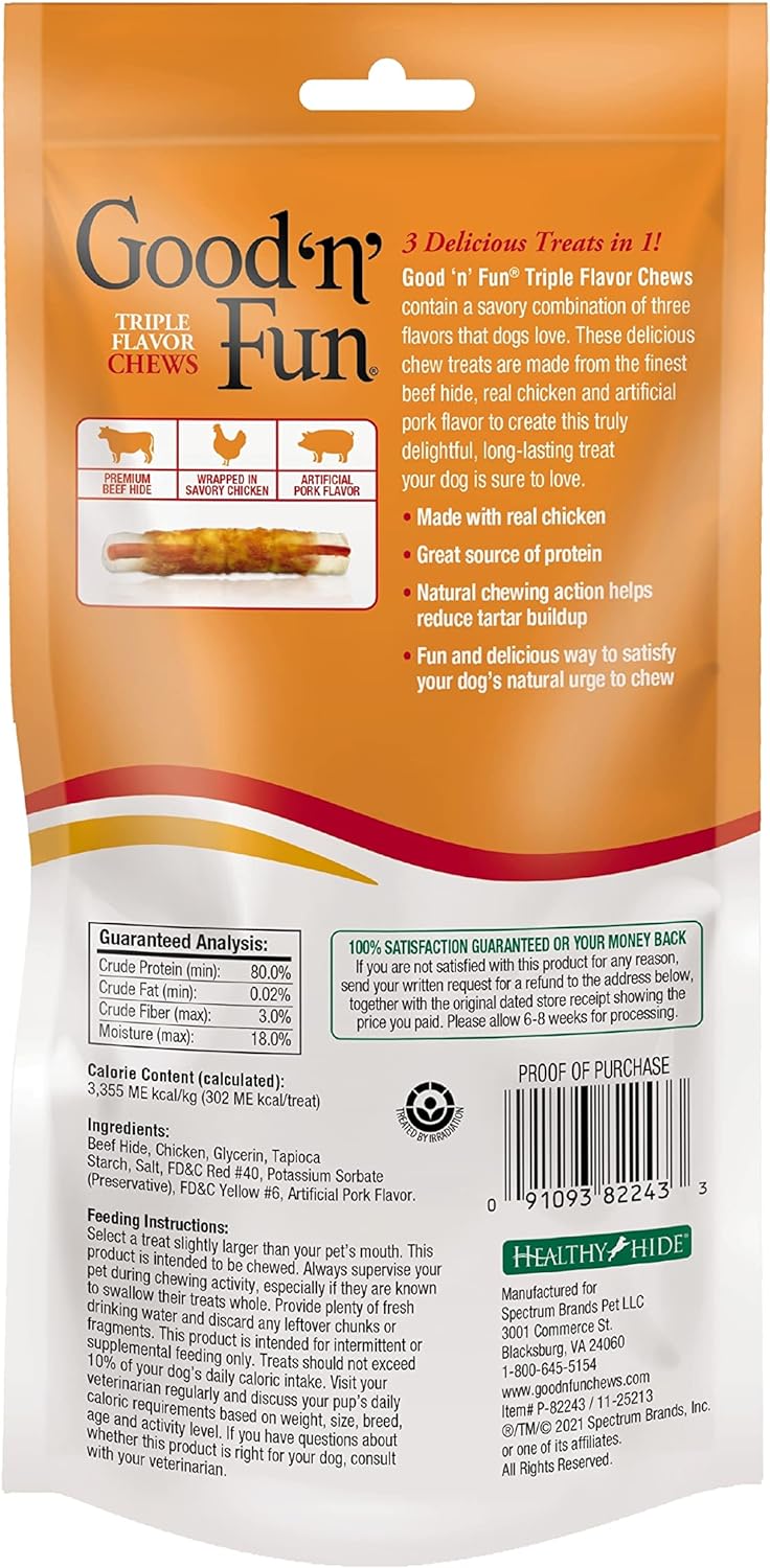 7" Triple Flavor Chews Dog Snack, 2 count, 5.7 oz M249844
