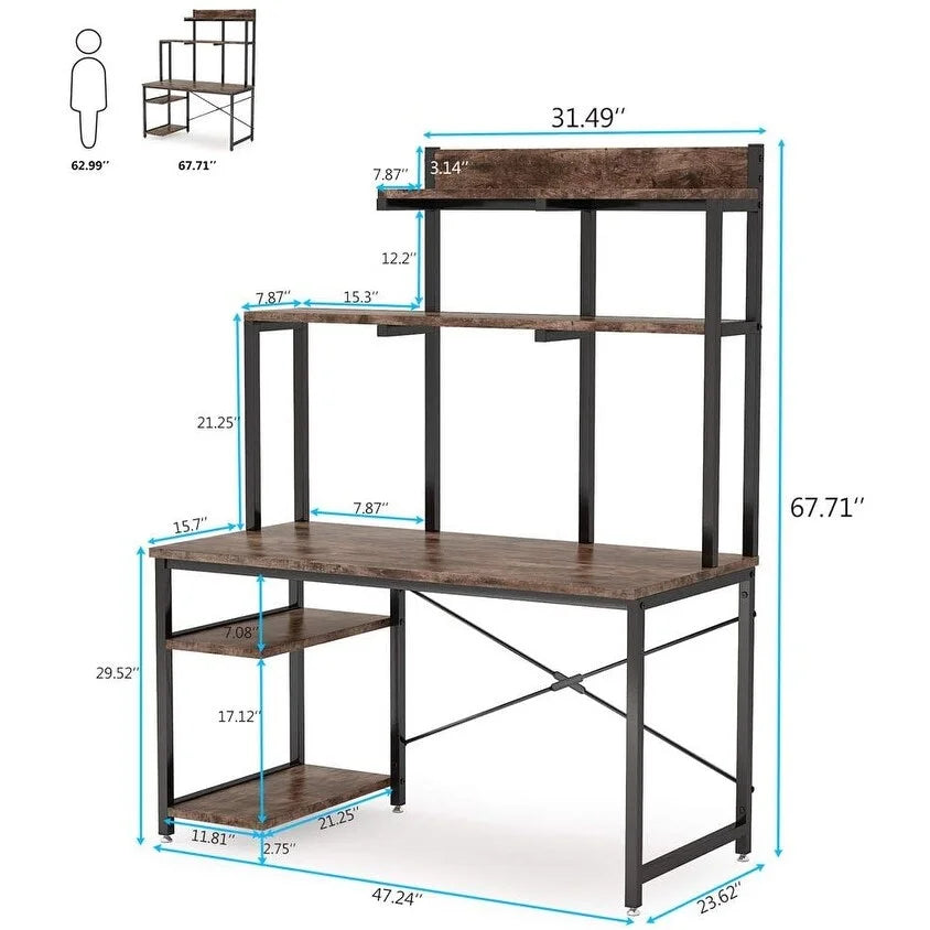 Black Medium Computer Desk with Storage Hutch Shelf W713