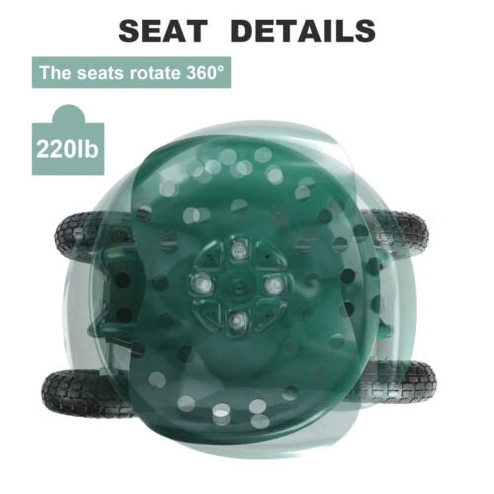 Green Metal Rolling Garden Seat Cart with 4 Wheels J287
