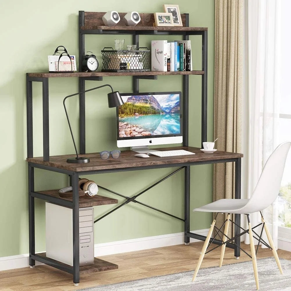 Black Medium Computer Desk with Storage Hutch Shelf W713