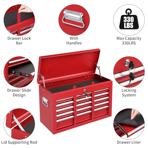 24" Portable Tool Box with 5 Drawers & Top Storage Tray, Lockable Metal Tool Chest D565201
