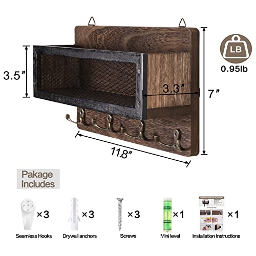 Grey Wooden Wall Key Rack with 4 Double Key Hooks I90309