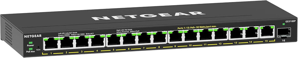 16-Port PoE Gigabit Ethernet Plus Switch with 15 x PoE+ @ 231W, 1 x 1G SFP Port L34956