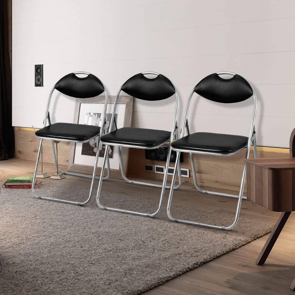 6 Pack Aluminum Folding Chairs with Padded Seats and Carrying Handle, Black U453889