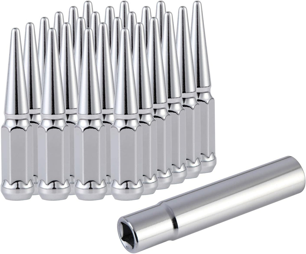 M14x1.5 Spike Lug Nuts with Cone Seat, Black, Set of 24 D652