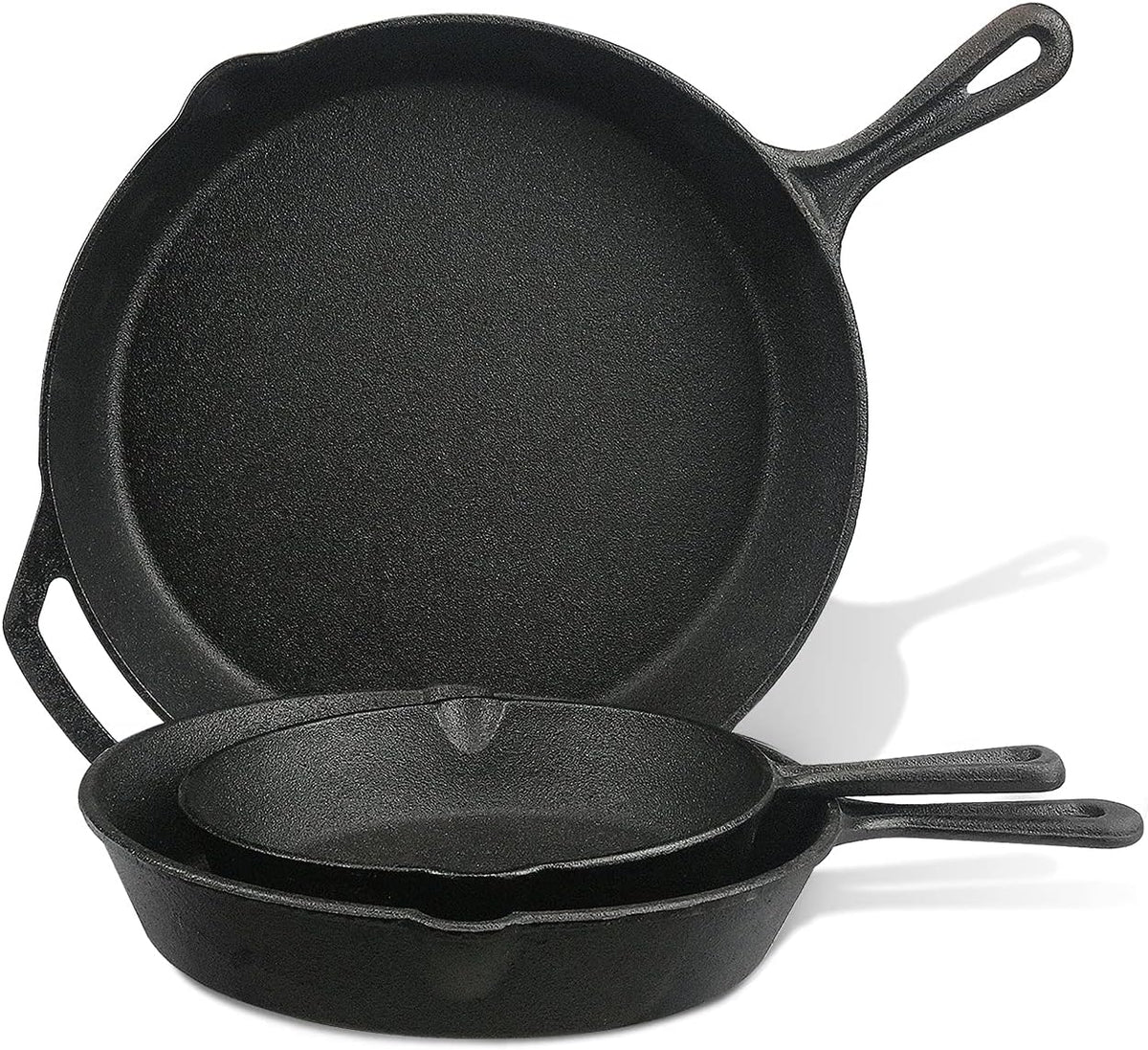 Cast Iron Skillet 3-Pack Set (8, 10, 12) Pre-Seasoned Cookware D17093