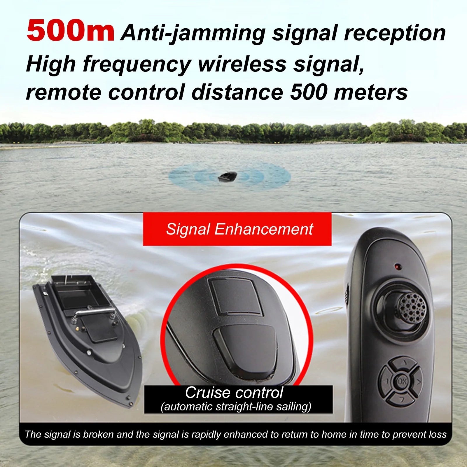 RC Fishing Bait Boat with Fish Finder, 0.75kg Loading, 500M Remote Control, Double Motor, Night Light, 12000mah Battery F994