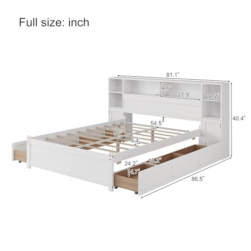 Twin Size Wood Storage Platform Bed with 6 Drawers and Bookcase Headboard E90182
