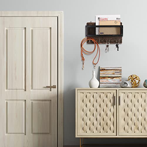 Grey Wooden Wall Key Rack with 4 Double Key Hooks I90309