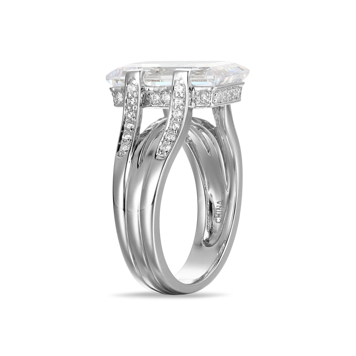 Cubic Zirconia Cathedral Engagement Ring in Rhodium Plated Sterling Silver M648456