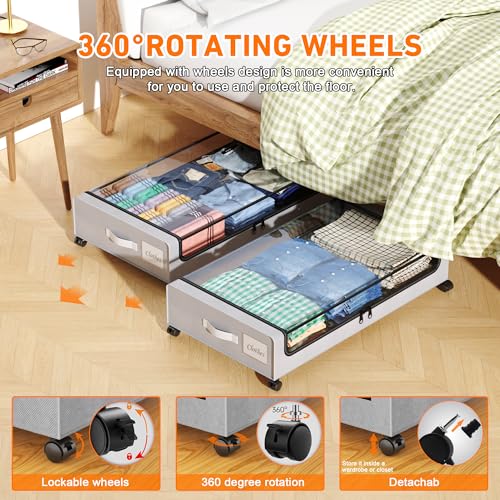 Black 2-Pack 60L Under Bed Storage Containers with Wheels and Clear Lids W38446