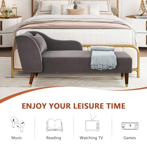 Beige Velvet Chaise Lounge Sofa Y7132