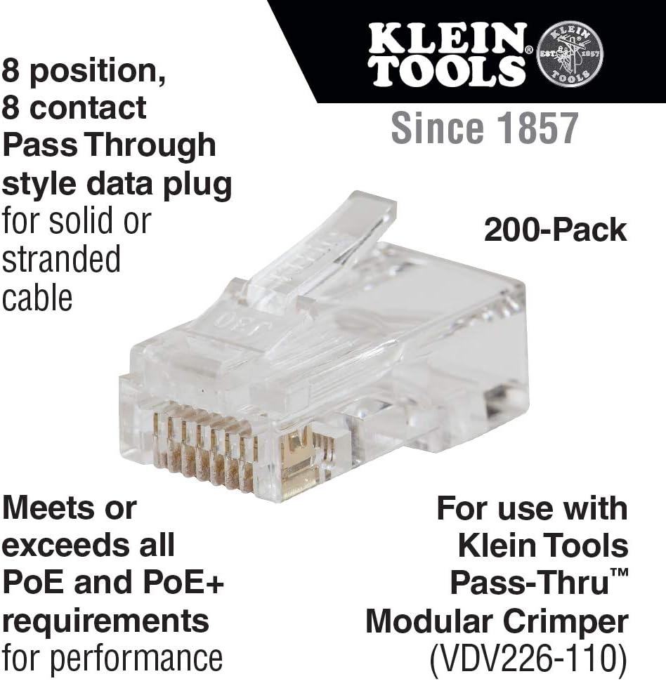 200-Pack Pass-Thru Modular Data Plugs for RJ45 and CAT6 K2648
