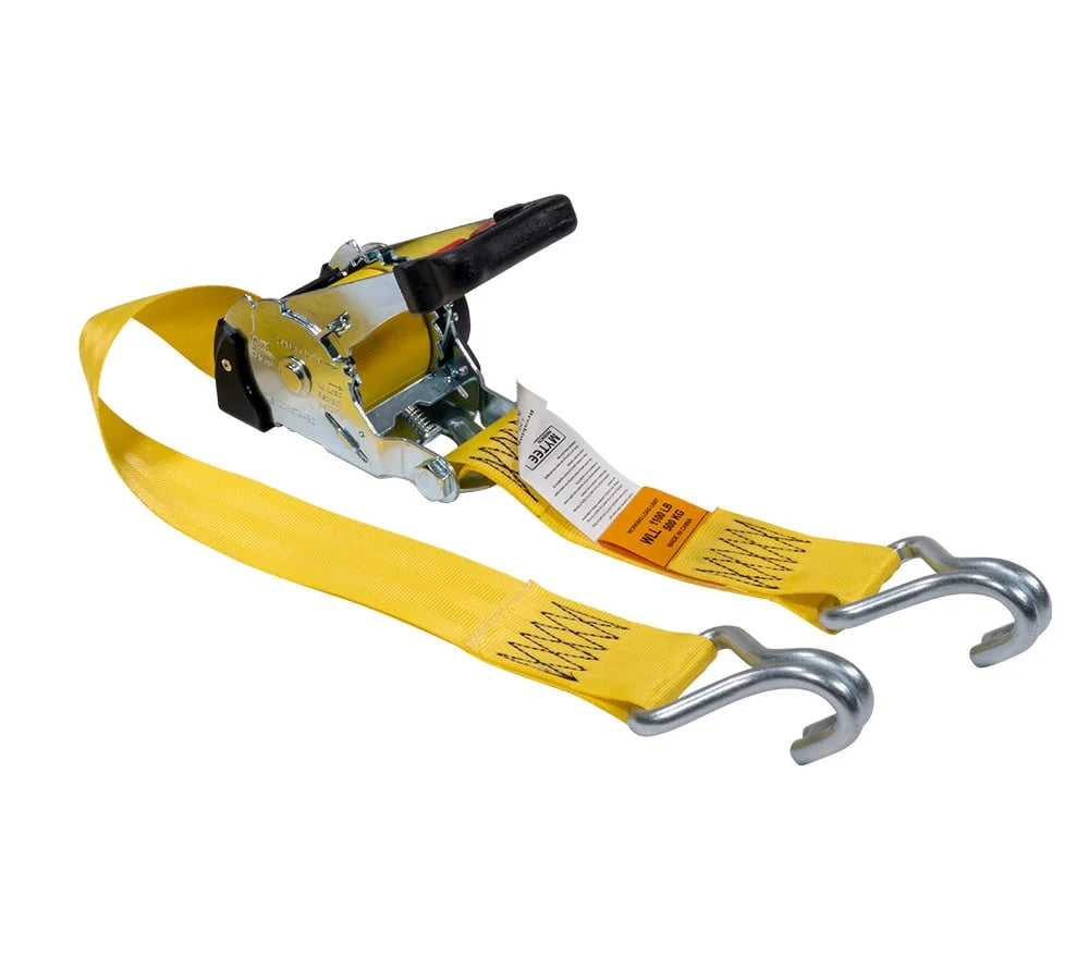 8 Pack 2" x 10' Retractable Ratchet Straps with Double J-Hook, 3,300 lbs Breaking Strength, Yellow X973