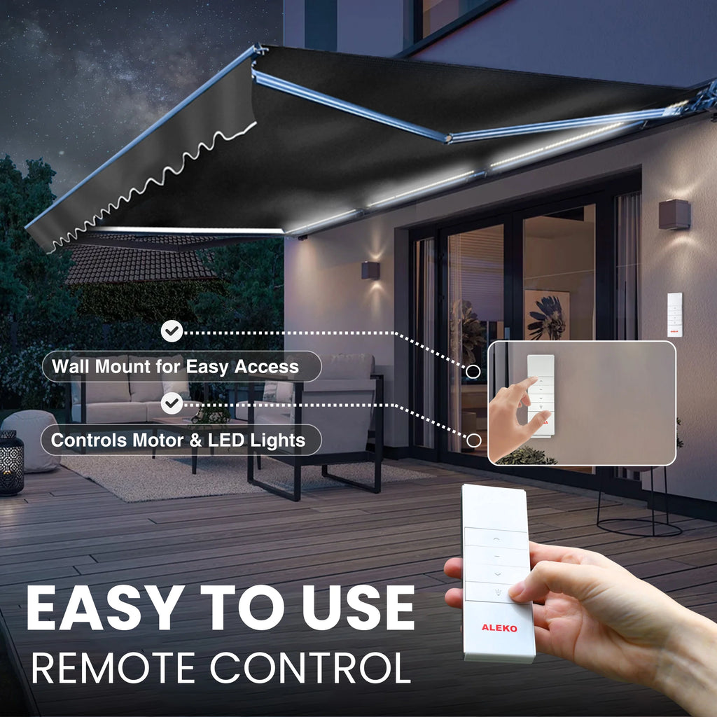 20' x 10' Gray Motorized Retractable Patio Awning with Remote Control Q536