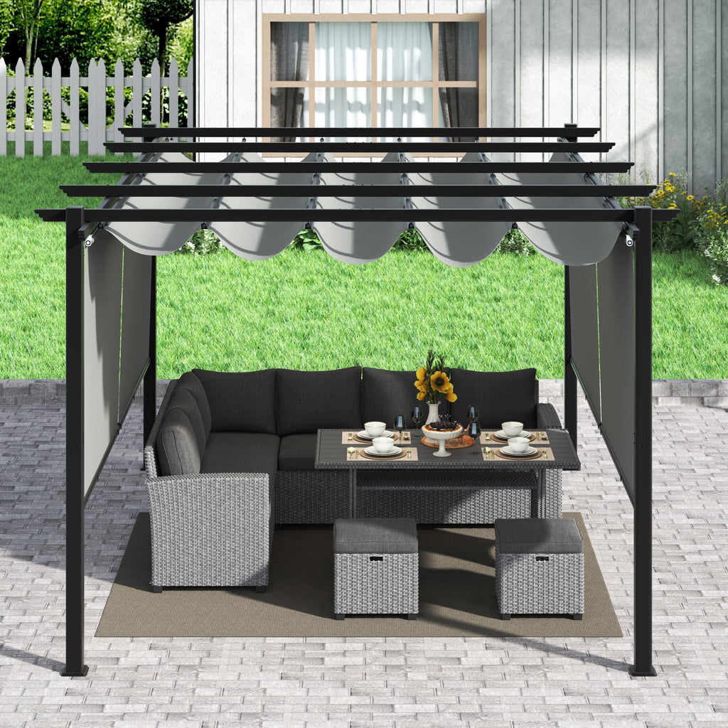 Light Grey Aluminum Retractable Patio Canopy Pergola R914