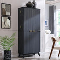 72" Tall Fluted Pantry Storage Cabinet with Adjustable Shelves & Door Racks, Natural Oak V534