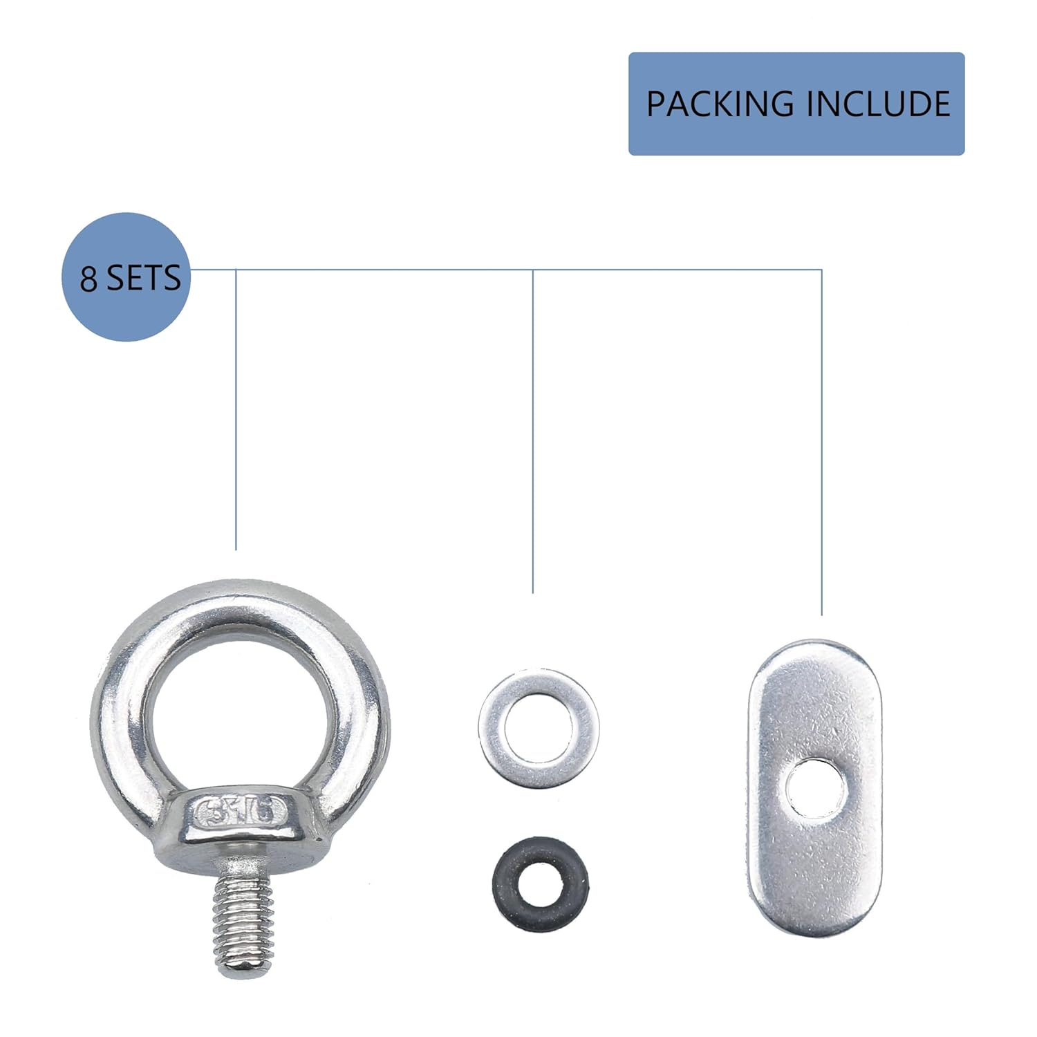 M6 316 Stainless Steel Metal Eye Bolts, Pack of 8 X71882