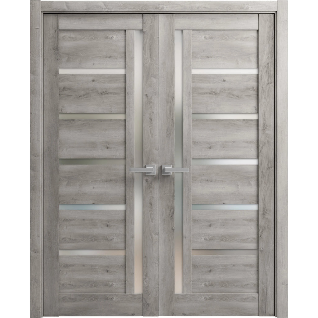Solid French Double Doors 48 x 96 inches Frosted Glass Wood N838