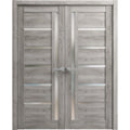 Solid French Double Doors 48 x 96 inches Frosted Glass Wood N838