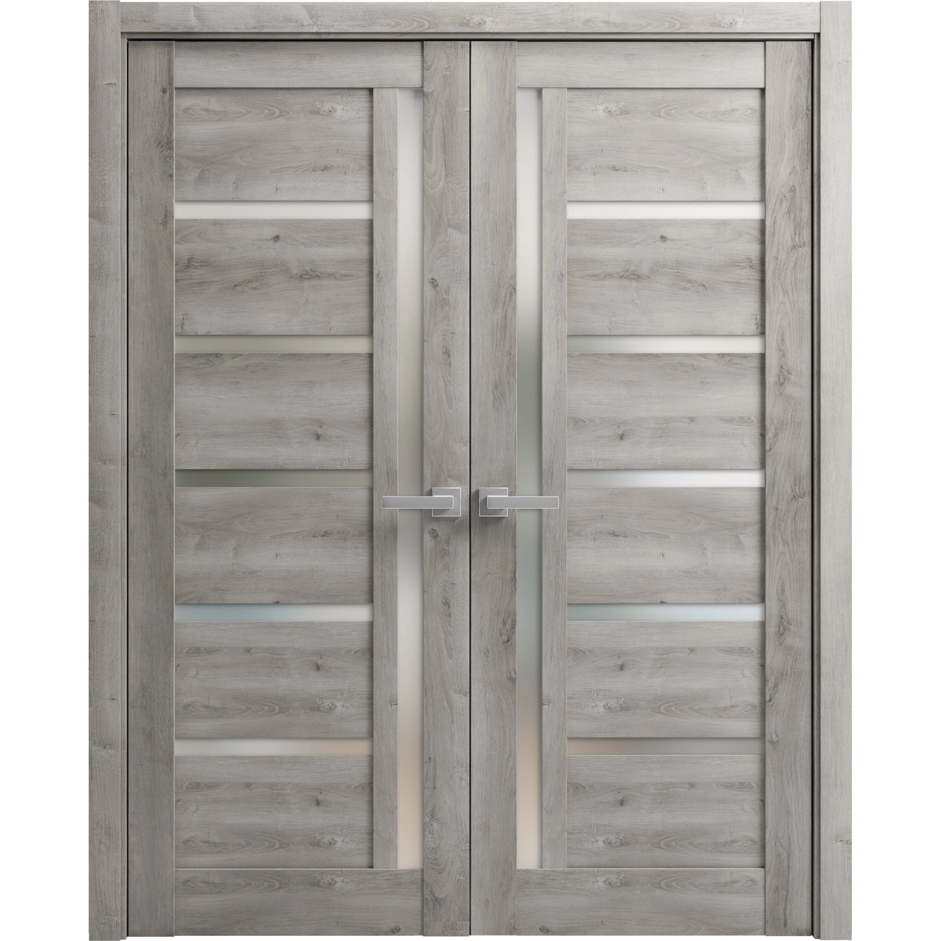 Solid French Double Doors 48 x 96 inches Frosted Glass Wood N838