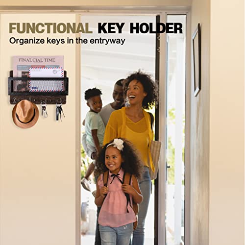 Grey Wooden Wall Key Rack with 4 Double Key Hooks I90309