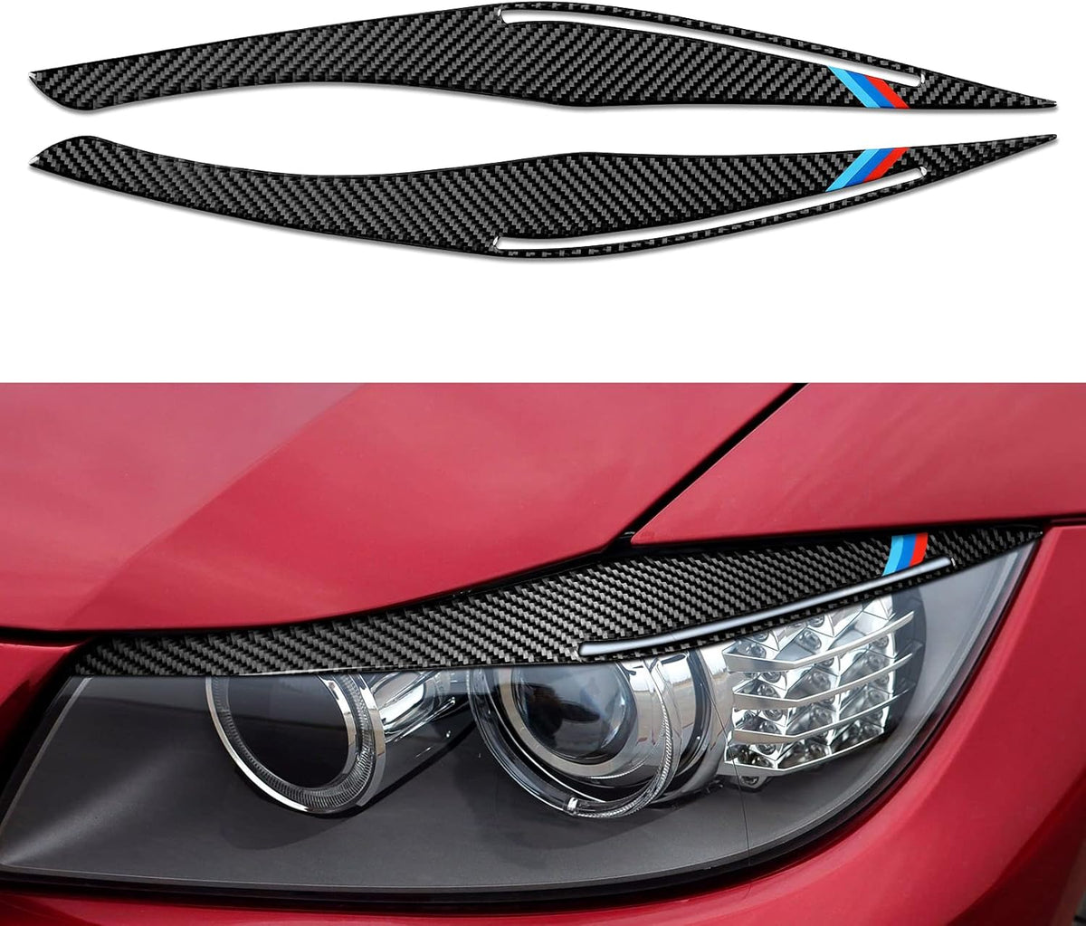 Carbon Fiber Headlights Eyebrows Sticker Decals Trim Cover for BMW E90 D4073