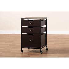 Espresso Wood and Black Metal Mobile File Cabinet 3-Drawer E574255