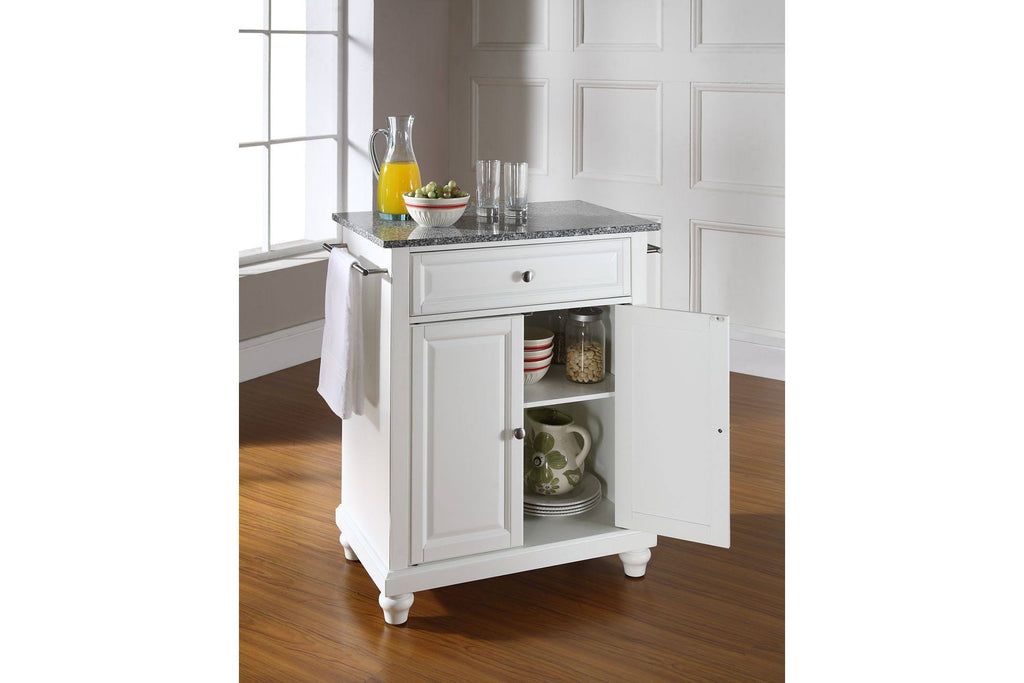 White Solid Granite Top Portable Kitchen Island E474507