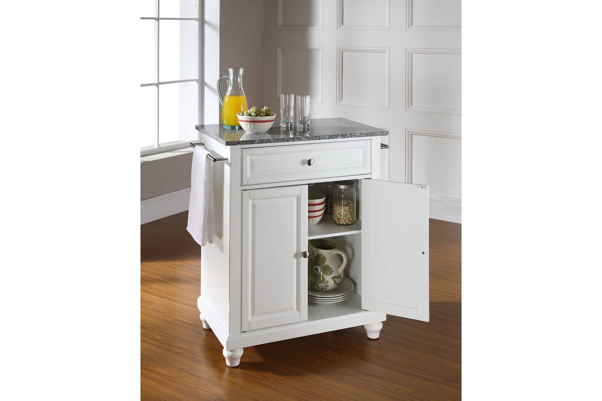 White Solid Granite Top Portable Kitchen Island E474507