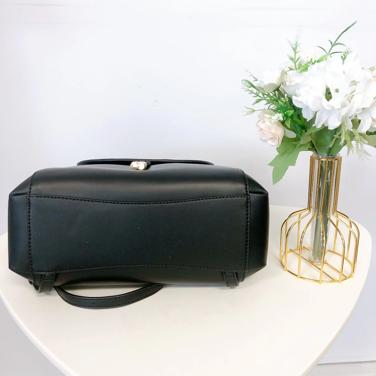 Black Leather Drawstring Backpack D514206