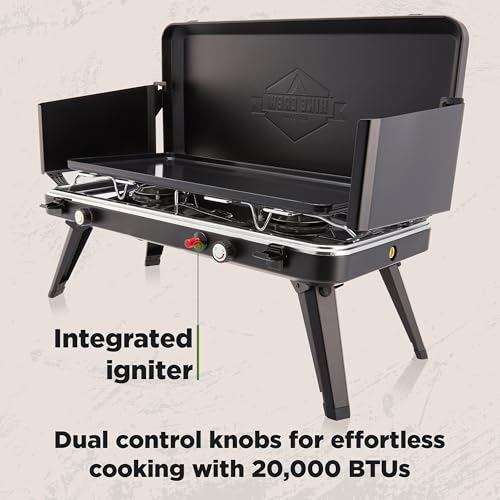 2-in-1 Gas Camping Stove and Griddle with Foldable Legs F179986