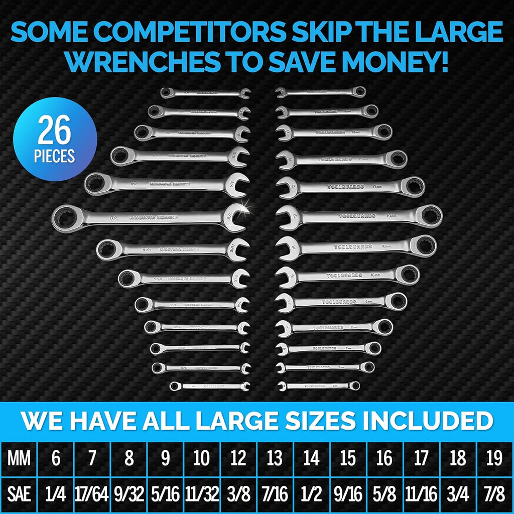26 Pieces Ratcheting Wrench Set with Rack Organizer K714