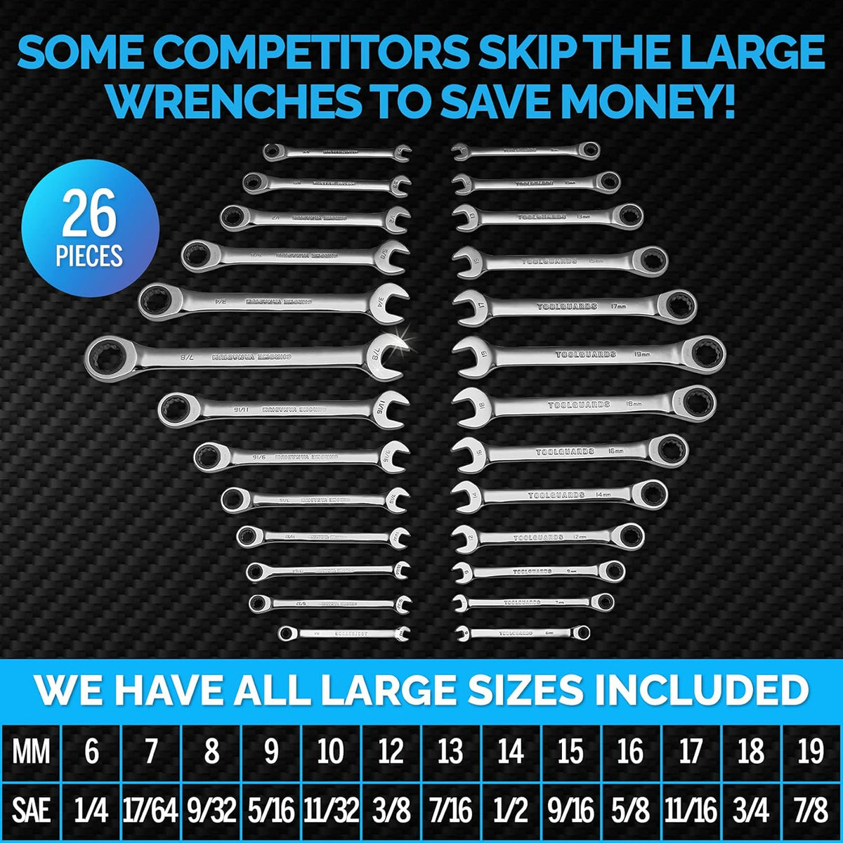 26 Pieces Ratcheting Wrench Set with Rack Organizer K714