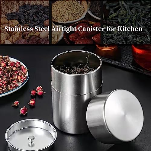 Stainless Steel Tea Canister with Airtight Double Lids (550ml) I479